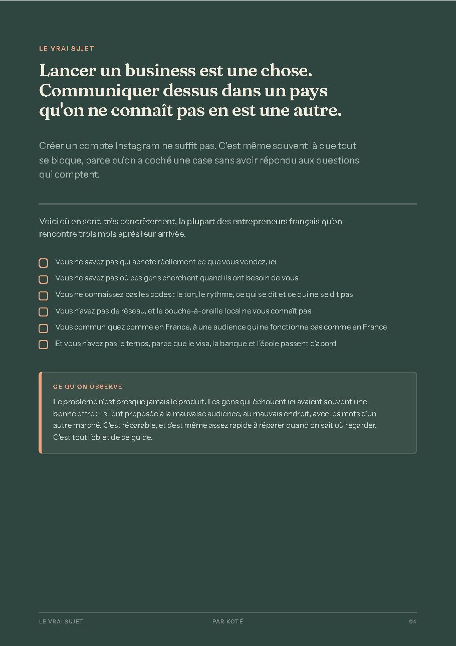 Page « Le vrai sujet » : communiquer dans un pays qu’on ne connaît pas encore