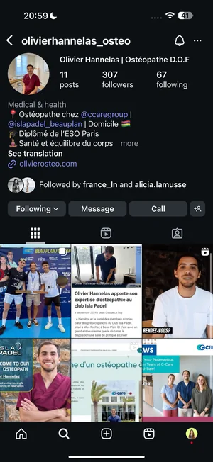 Compte Instagram Olivier Hannelas avant la mission
