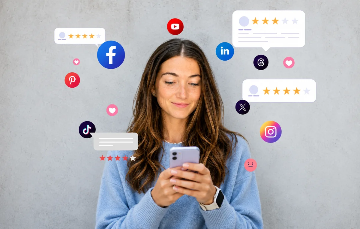Social media strategy illustration: content, engagement, conversion